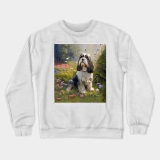 Petit Bassett Griffon Vendeen Dog in Flower Garden Crewneck Sweatshirt